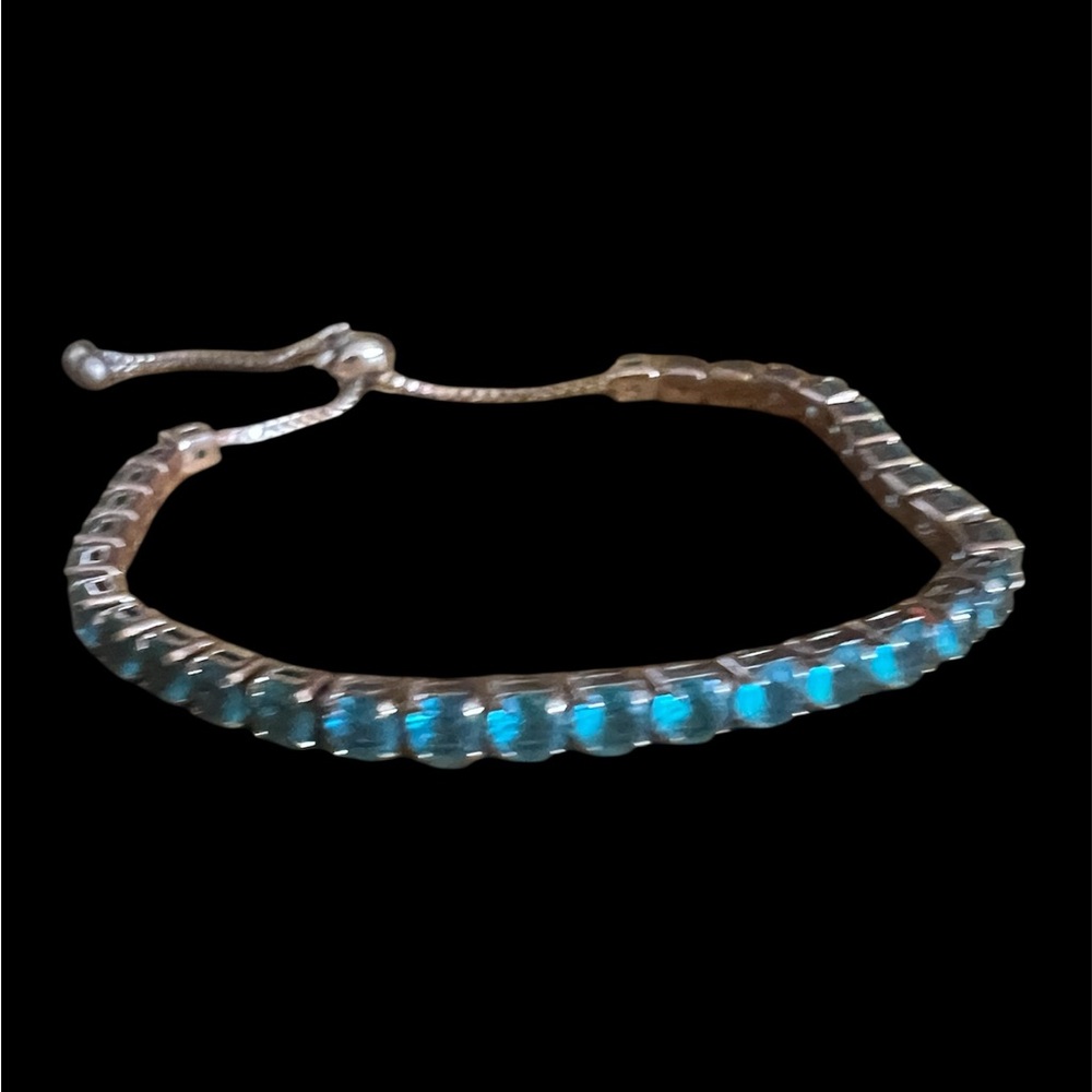 Adjustable Rose Gold Tennis Bracelet with Blue Stones